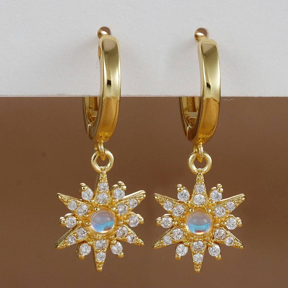 2PCS Star & Moon Opal Zircon Earrings – Stainless Steel Studs for Women