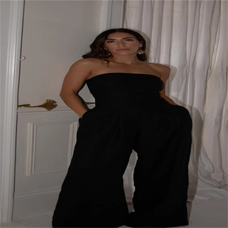 Backless Off-Shoulder Jumpsuit – Wide-Leg High Waist Summer Romper for Women