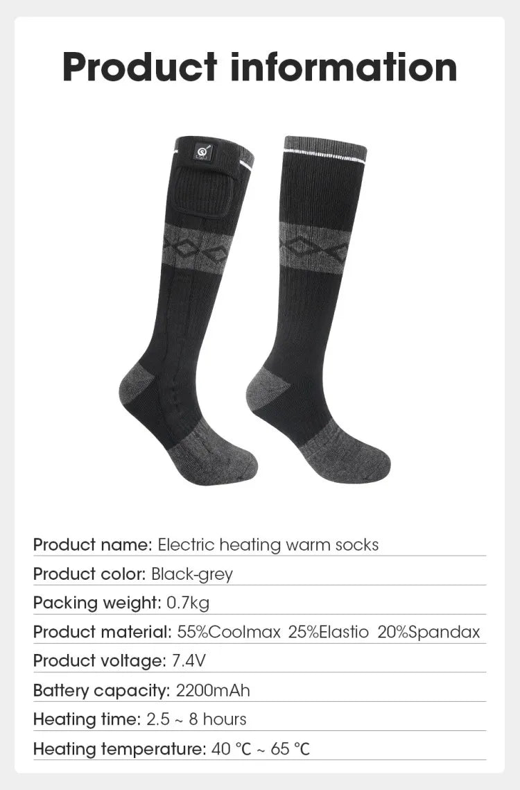 SNOW DEER Rechargeable Electric Skiing Heated Socks Winter Warm Thermal Cycling Sock Stocking Men Women For Motorcycle Cycling