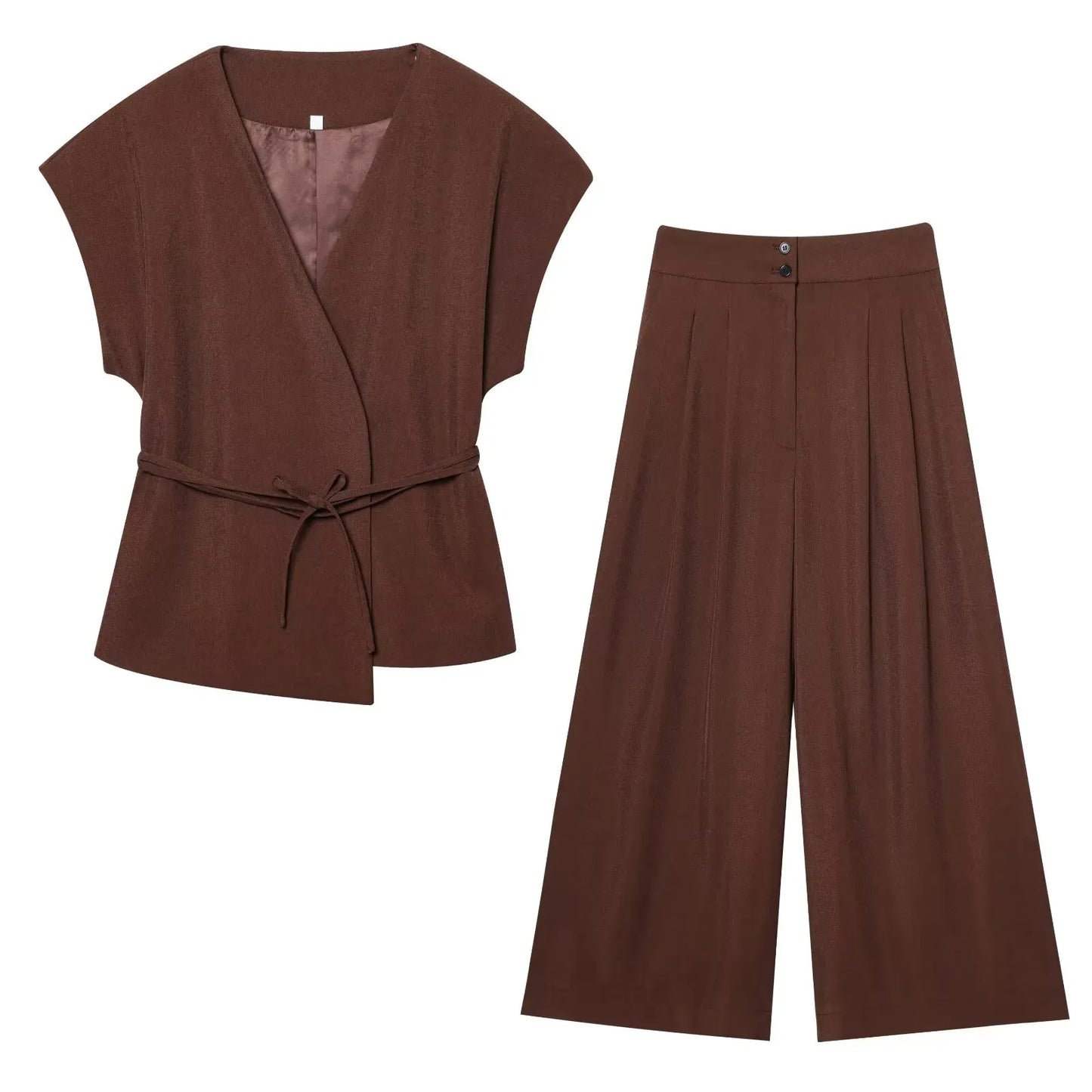 Women’s V-Neck Sleeveless Trouser Set – Summer Chic