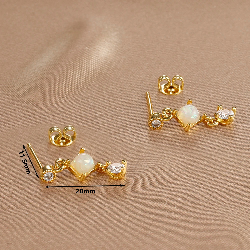 2PCS Star & Moon Opal Zircon Earrings – Stainless Steel Studs for Women