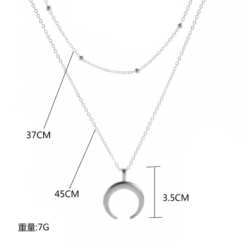 Gold Double Layer Moon Pendant Necklace – Trendy Gift
