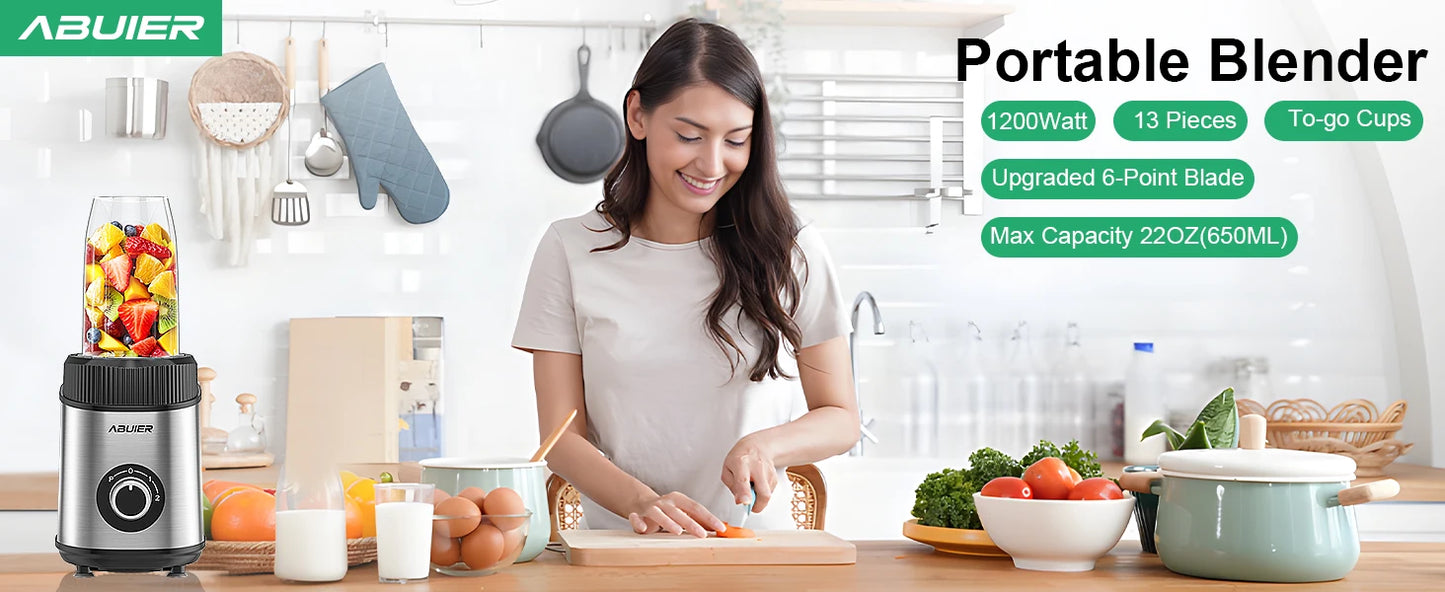 1200W Personal Smoothie Blender – 13-Piece Set with To-Go Cups & Multi-Speed Control