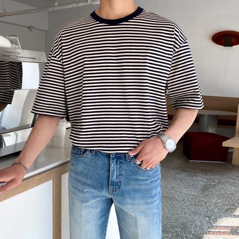 Y2K Men’s Striped Oversized T-Shirt – Summer Casual Loose Fit