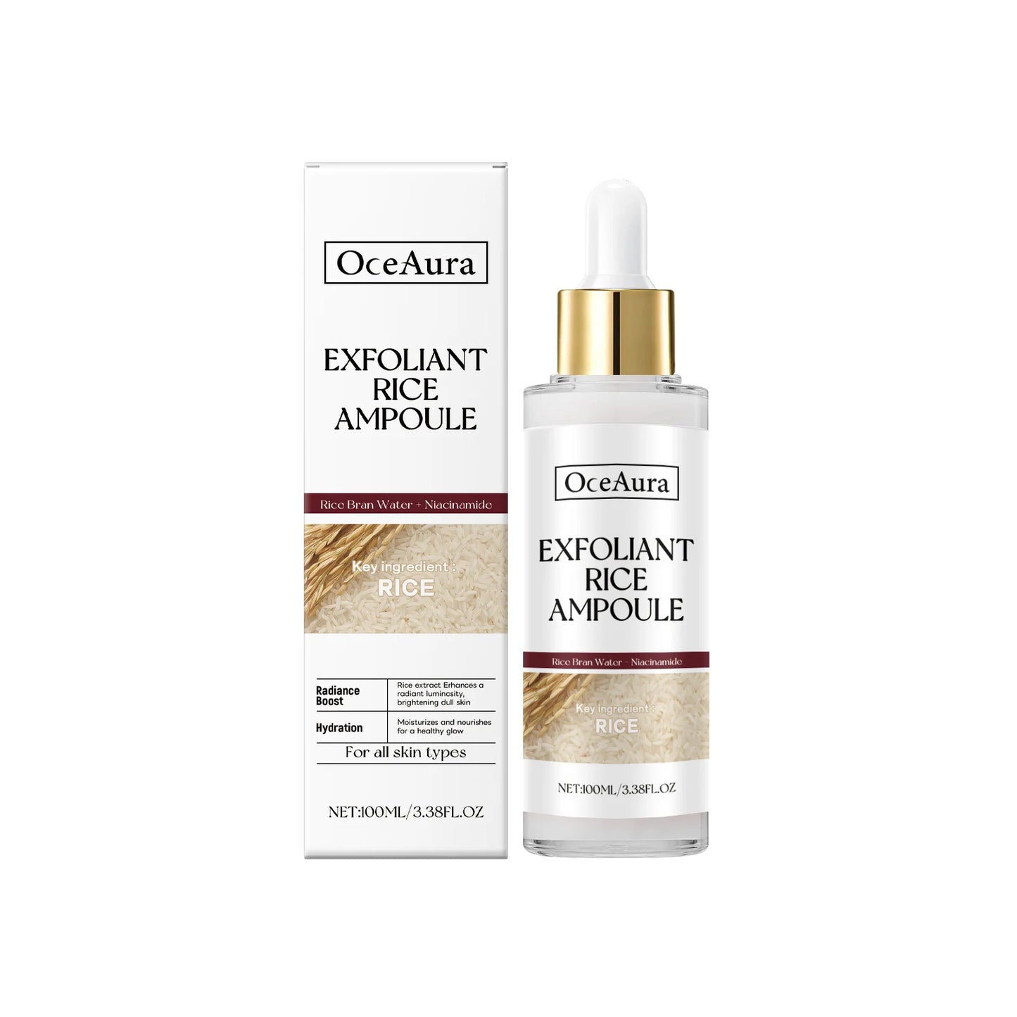 OceAura Exfoliating Facial Serum for Cleaning Pores Remove Dead Skin Blackhead Remover Oil Control Exfoliant Rice Ampoule 100ml