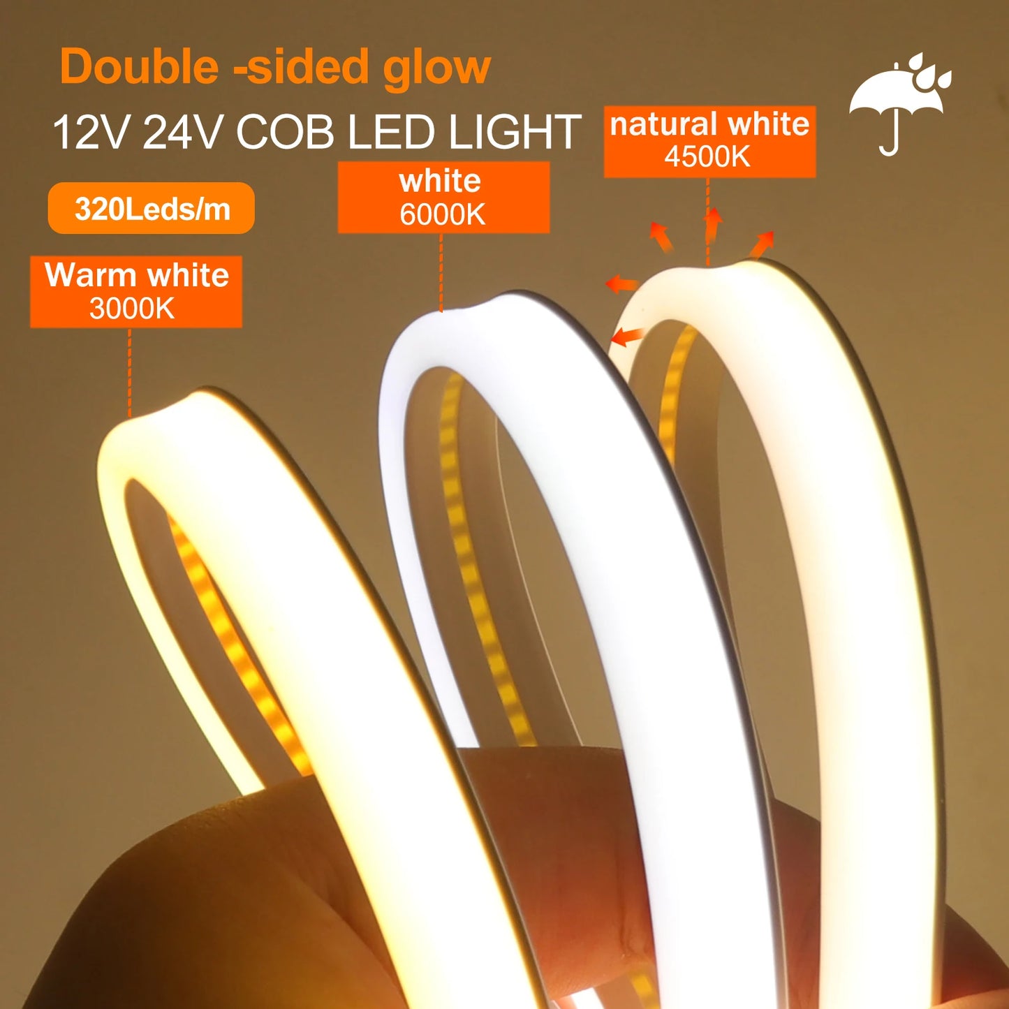 COB LED Strip Light – Dual Glow, Waterproof & Flexible (12V/24V)