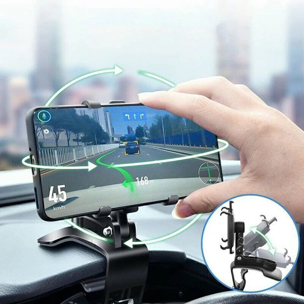 Car Dashboard Support 360 Degree Rotating Car Mobile Phone Mount Foldable Dashboard Adjustable Spring Clip Cell Phone Holder