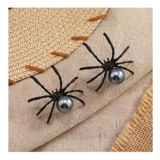 New Fashion Black Spider Pearl Earring Trendy Personality Dark Style Halloween Ear Nail for Women Alloy Geometric Ear Accessory