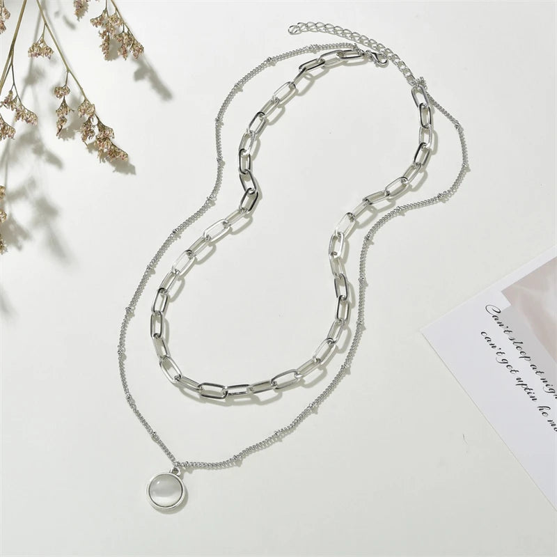 Layered Evil Eye & Cross Pendant Necklace – Lucky Charm