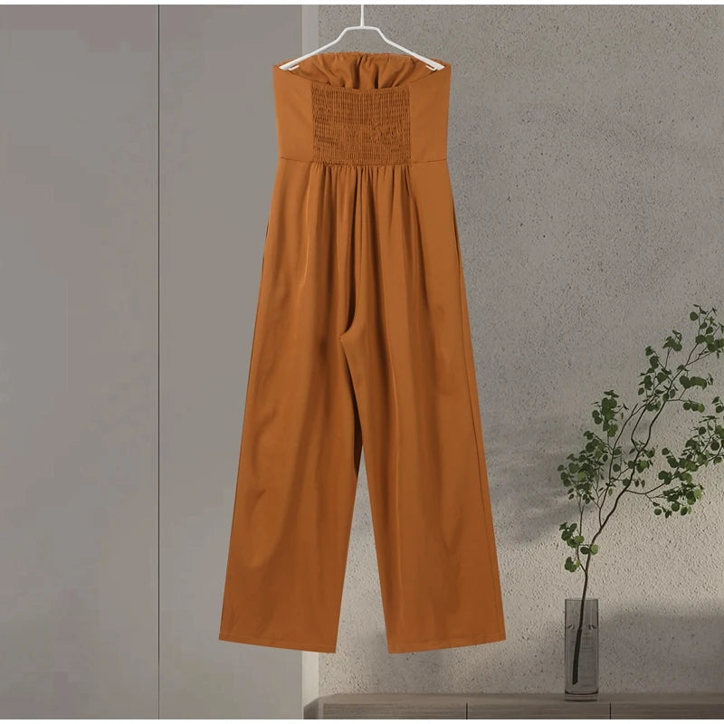 Backless Off-Shoulder Jumpsuit – Wide-Leg High Waist Summer Romper for Women