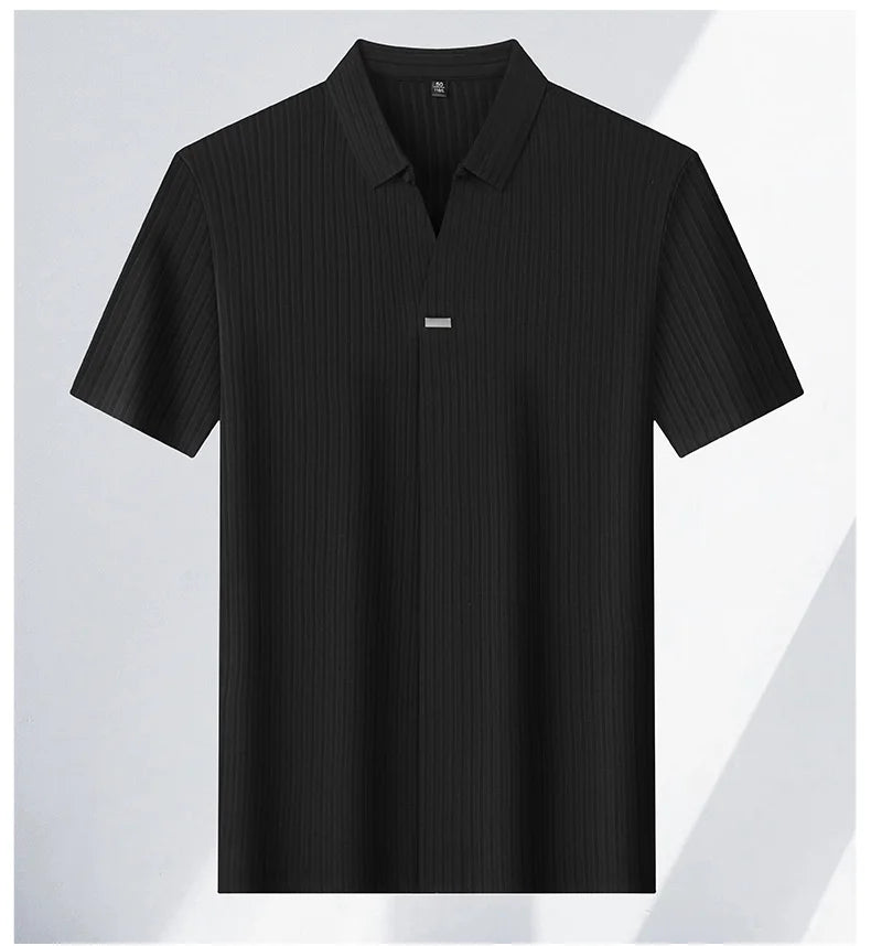 Men’s Breathable Ice Silk Stripe Polo Shirt – Summer Casual