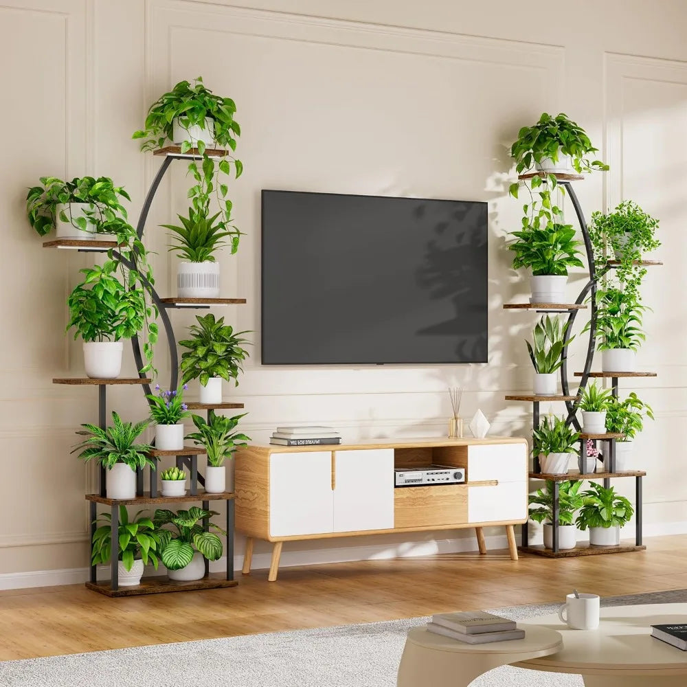 8-Tier Indoor Plant Stand with Grow Lights – Tall Metal Shelf for Corners & Living Rooms, Space-Saving Display Rack for Multiple Plants