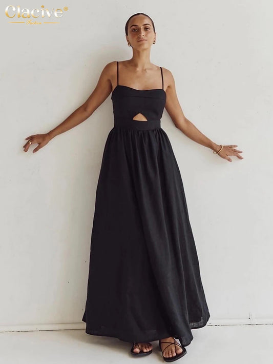 Black Cotton Sleeveless Maxi Dress – Elegant Summer Style