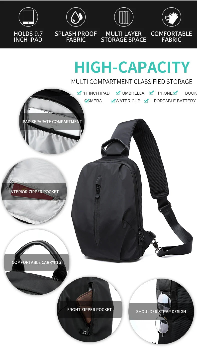 Waterproof Oxford Chest Bag for Men & Women – Lightweight Crossbody Sling