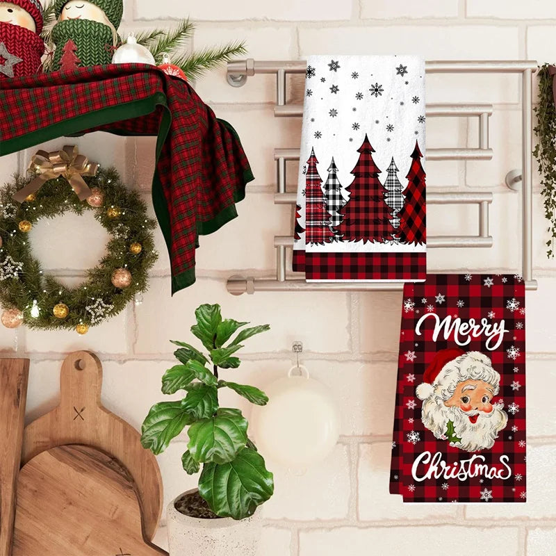 2pcs Christmas Kitchen Towels Merry Christmas Party Decoration 2025 Xmas Santa Claus Dish Towel Navidad Natal New Year Gift 2026