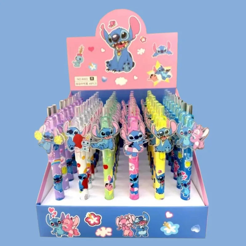 Disney Stitch Gel Pen 48Pcs Black 0.5mm Cartoon Kawaii Paster New Cute Styling School Supplies Friends Write Birthday Gifts