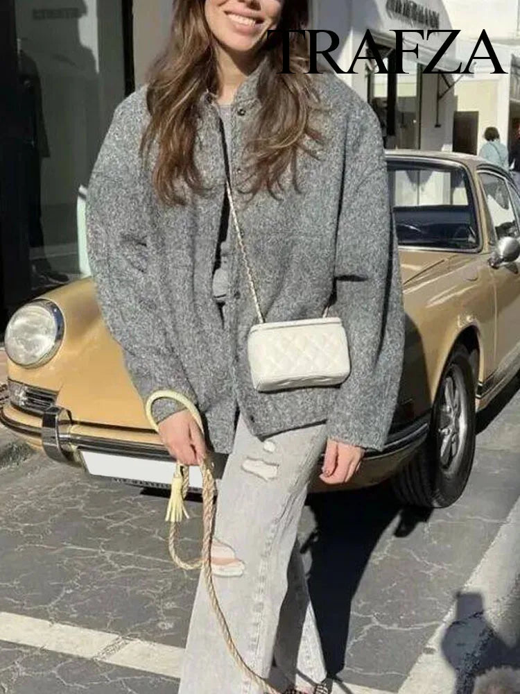 Women's Winter Casual Pocket Jacket – Solid Color, Cozy & Stylish | TRAFZA