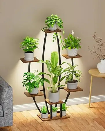 8-Tier Indoor Plant Stand with Grow Lights – Tall Metal Shelf for Corners & Living Rooms, Space-Saving Display Rack for Multiple Plants