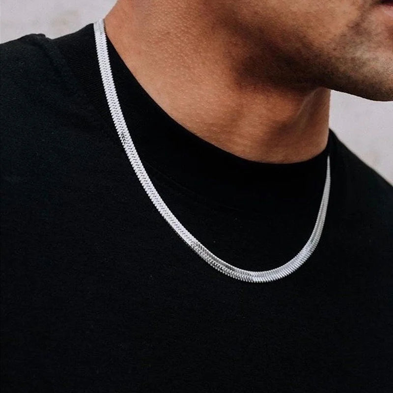 Stainless Steel Width 3mm/4mm/5mm Flat Snake Chain Choker Necklaces for Men