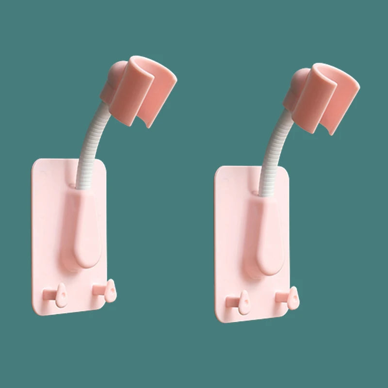 Adjustable Shower Head Holder with Hooks – No-Drill Wall Mount
