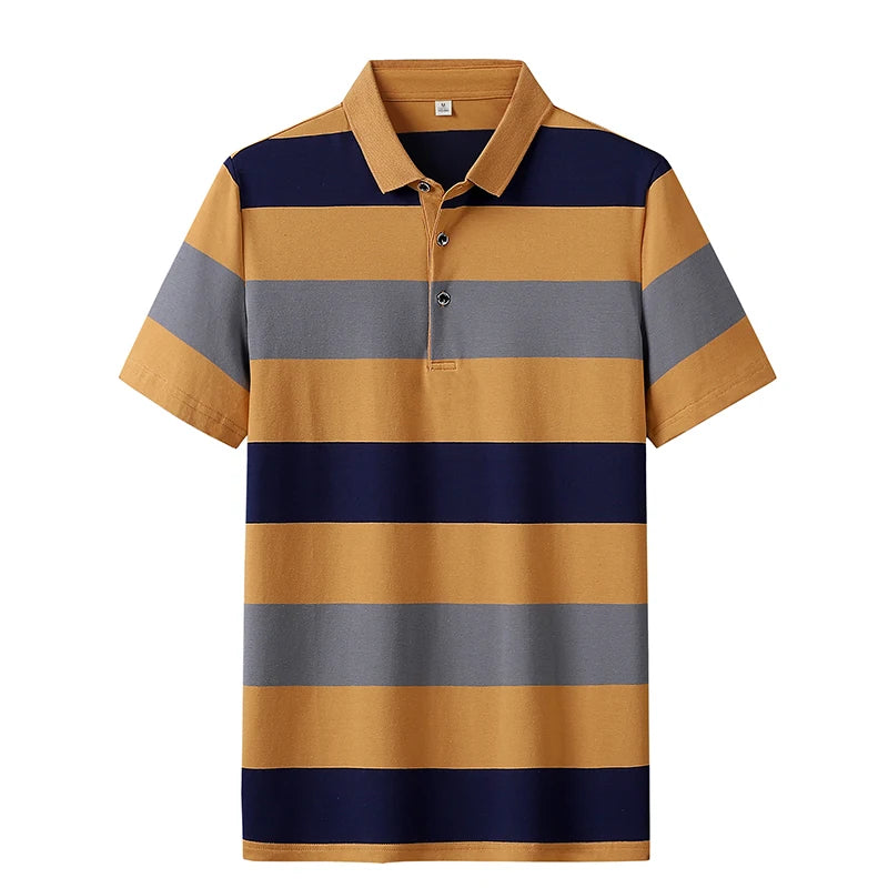 Men’s Plus Size Striped Cotton Polo Shirt – Short Sleeve (4XL)