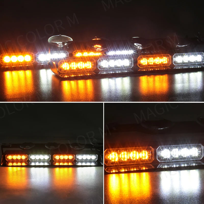 32 LED Car Front Windshield Safety Warning Light 2 In1 For Police Vehicles Interior Strobe Emergency Signal Lamp Suction Cup 12V
