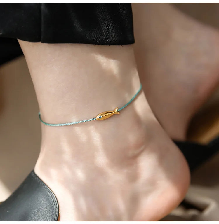 VENTFILLE 925 Sterling Silver Koi Fish Anklet Rope for Women Girl Cute Fashion Summer Jewelry Dropshipping Wholesale