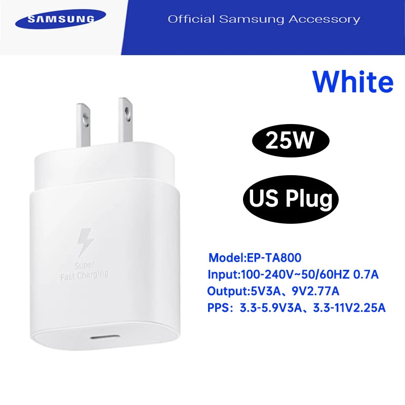 Ep-Ta800 Samsung 25w Pd Supercharger Usbc Charger Adaptador Galaxy S25 S24 FE S23 S22 S21 A54 A34 M54 Type C Fast Charging Cable