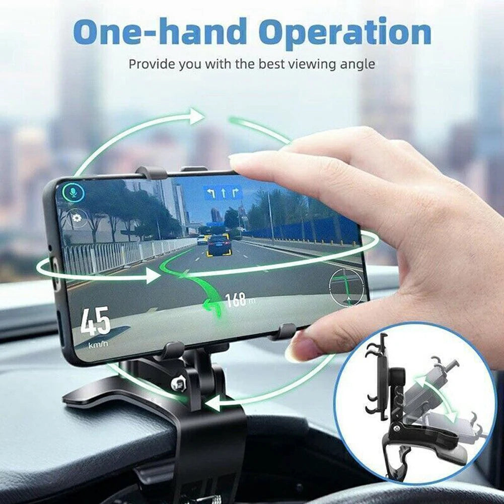 Car Dashboard Support 360 Degree Rotating Car Mobile Phone Mount Foldable Dashboard Adjustable Spring Clip Cell Phone Holder