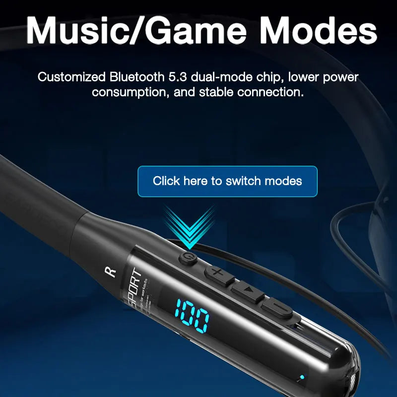 EARDECO Bluetooth 5.3 Neckband Headphones – 80H Battery, Stereo Bass, Mic