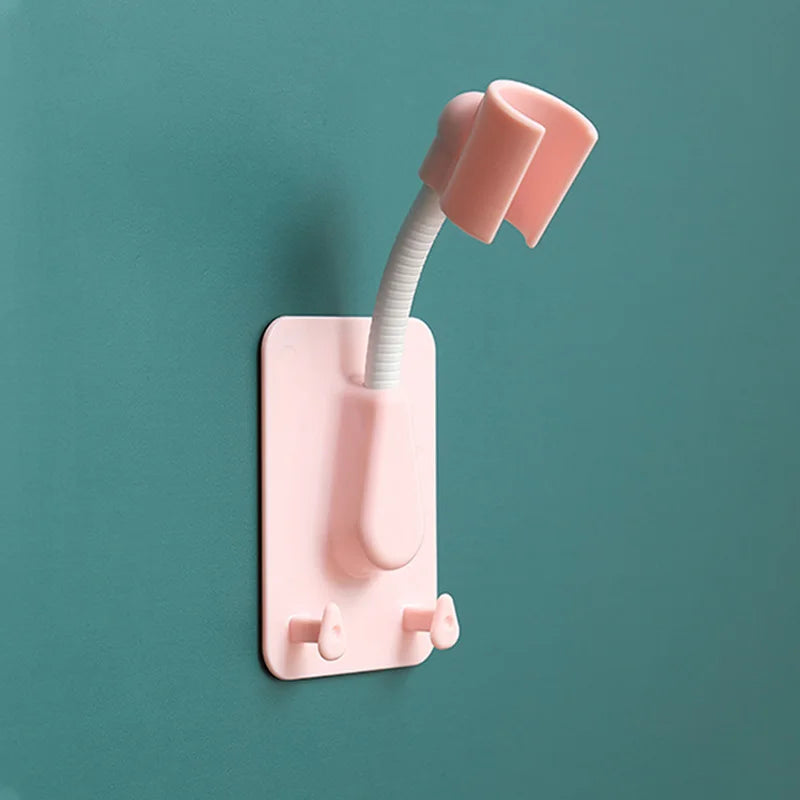 Adjustable Shower Head Holder with Hooks – No-Drill Wall Mount