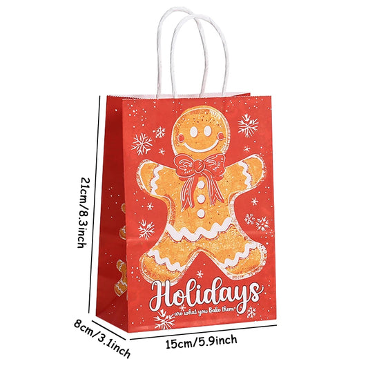 6/12/24pcs Merry Christmas Kraft paper Gift Tote Bags Packaging Child for Candy Snack Storage Pouch Birthday Party Favors
