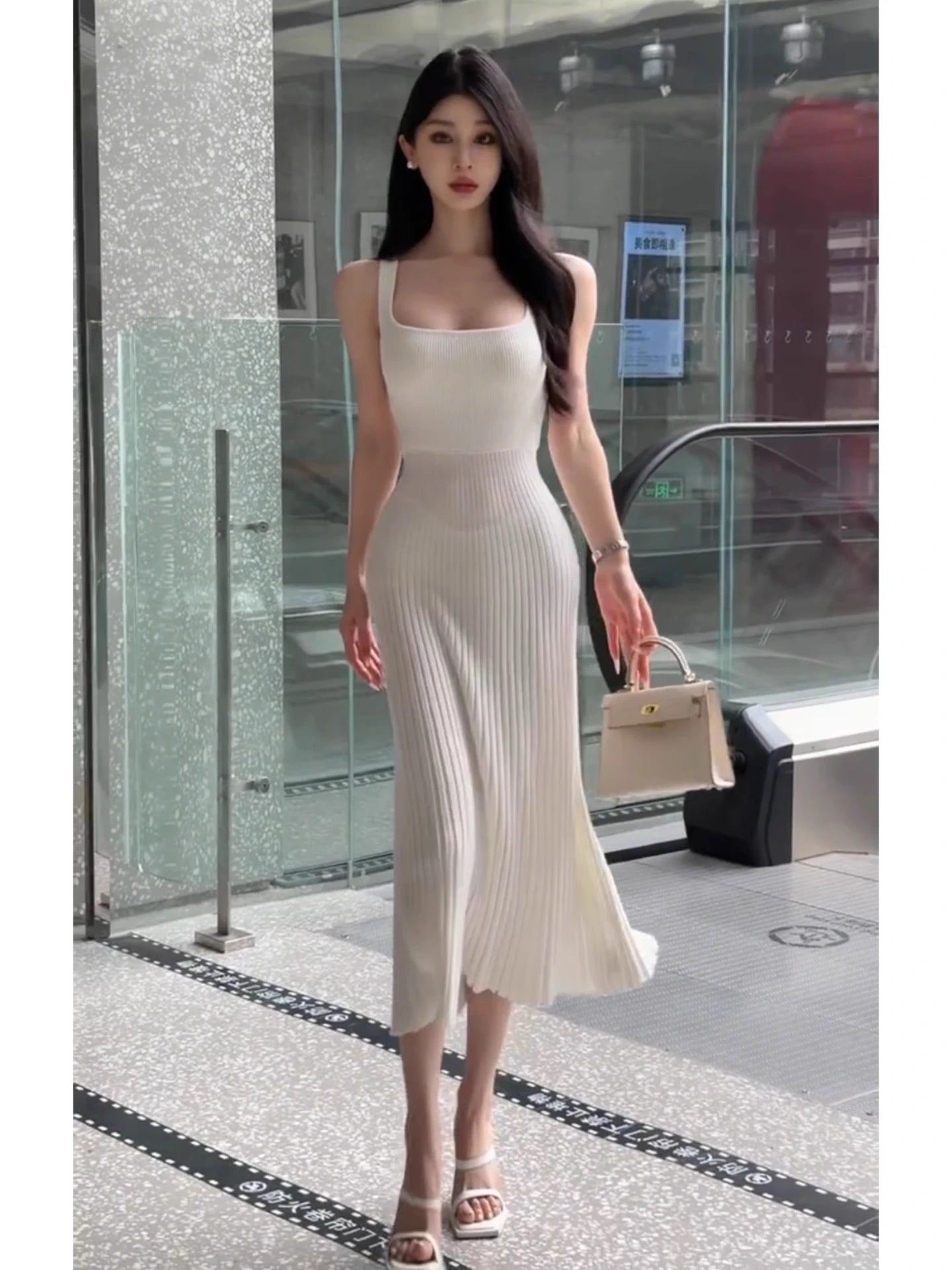 White Sleeveless Knit Midi Dress – Summer Party Style