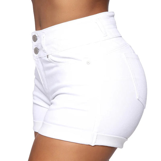 High-Waist Stretch Denim Shorts – Women's Summer Casual