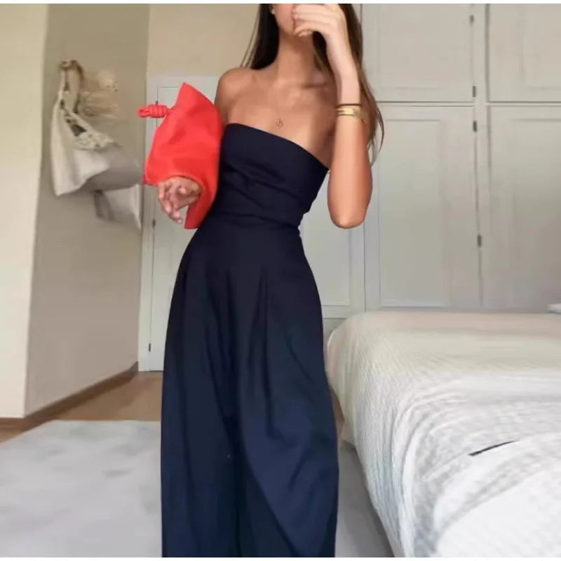 Backless Off-Shoulder Jumpsuit – Wide-Leg High Waist Summer Romper for Women