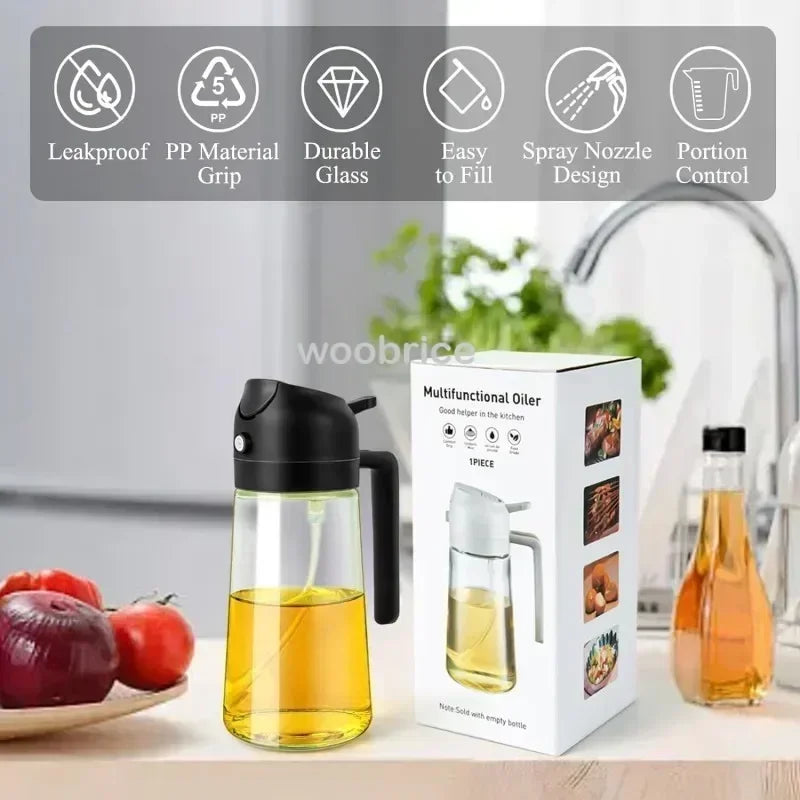 2-in-1 Glass Oil Dispenser & Sprayer | Leakproof, Non-Slip Kitchen Mister