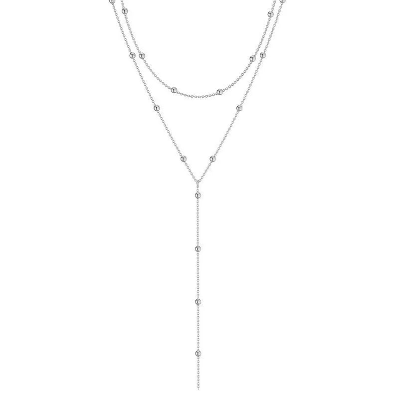 Stainless Steel Layered Y Necklace – Elegant Fringe Beads