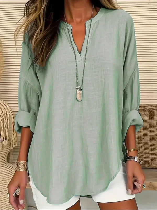 Plus Size 1XL-5XL Women's CasualLadies Fashion Solid Blouse Solid Color Loose Tops V-neck Blouse Long Sleeve Shirt