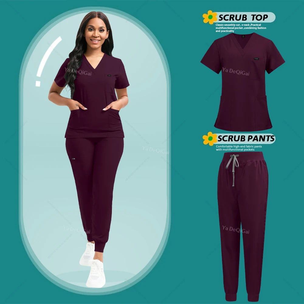 Women's Stretch Scrub Set – V-Neck Top & Jogger Pants