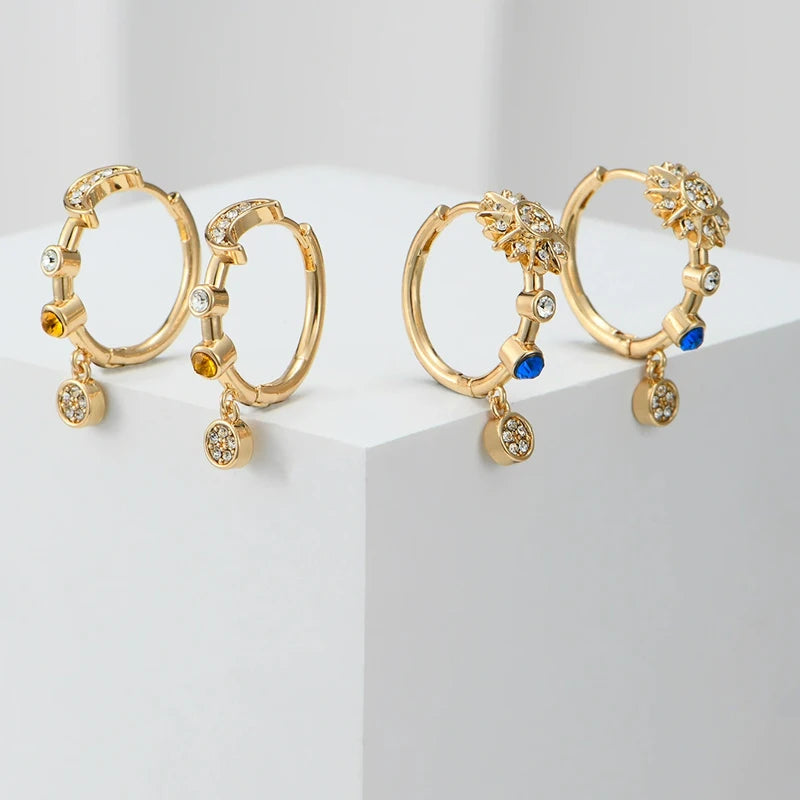 Sun & Moon Crystal Hoop Earrings – Romantic Gift for Women
