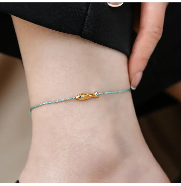 VENTFILLE 925 Sterling Silver Koi Fish Anklet Rope for Women Girl Cute Fashion Summer Jewelry Dropshipping Wholesale