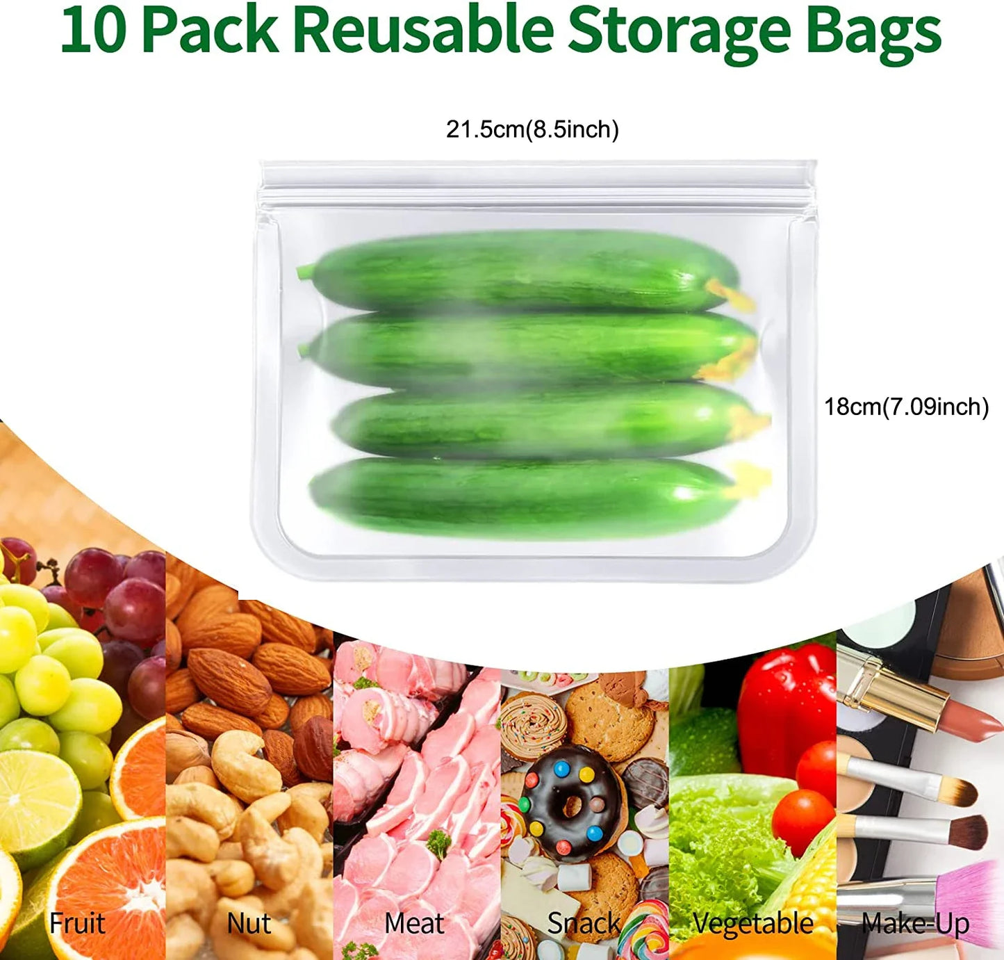 10-Pack Reusable Leakproof Food Storage Bags – BPA-Free & Freezer Safe