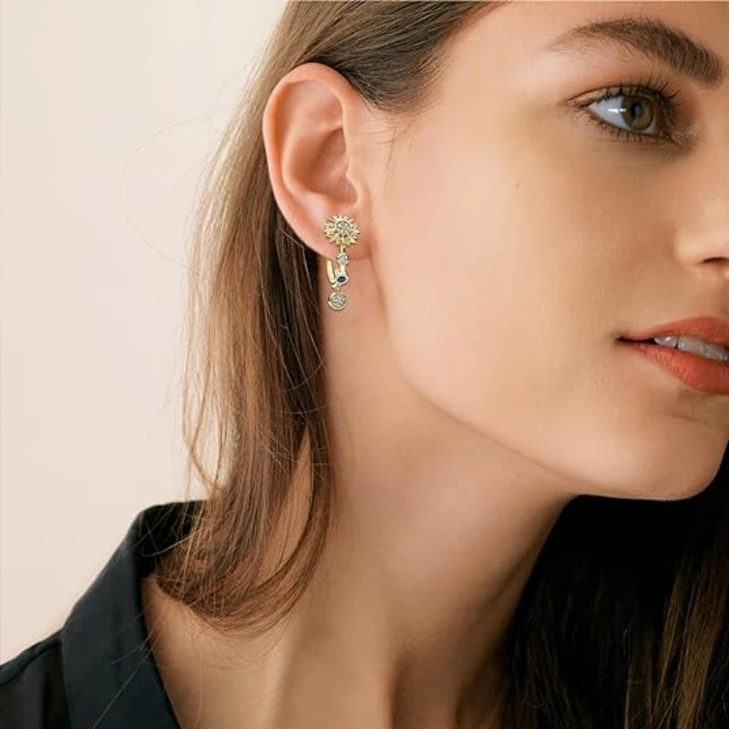 Sun & Moon Crystal Hoop Earrings – Romantic Gift for Women
