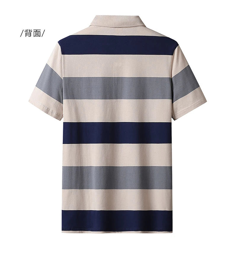 Men’s Plus Size Striped Cotton Polo Shirt – Short Sleeve (4XL)