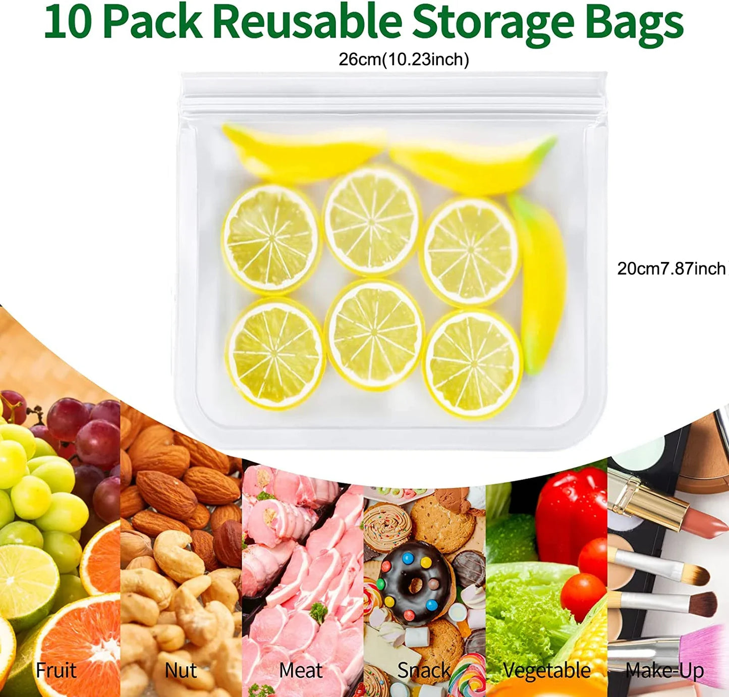 10-Pack Reusable Leakproof Food Storage Bags – BPA-Free & Freezer Safe