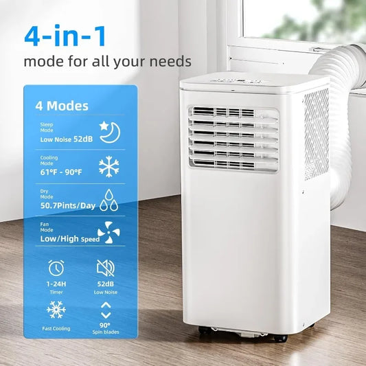 Portable Air Conditioner 8000 BTU, Remote Control, Fan Mode, Cools 350sq. ft, 24 Hour Timer, Quiet Operation,Window, 2 Fan Speed