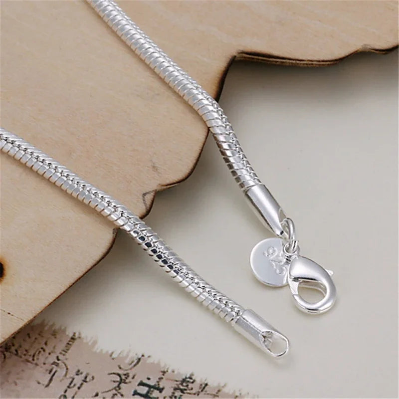 925 Sterling Silver 3mm Snake Chain 8 inches Basis Bracelet For Woman Charm Wedding Engagement Fashion Party Jewelry