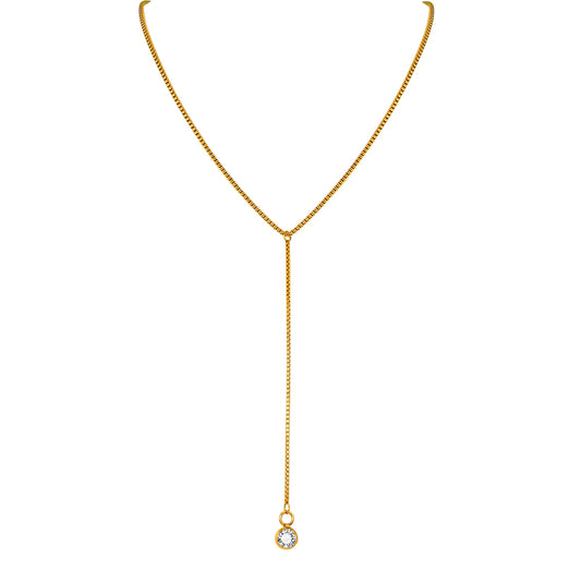 Gold Lariat Y Necklace for Women – Dainty CZ Drop Chain
