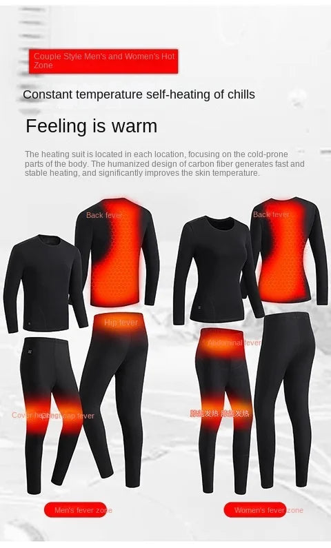 30 Zones Heating Heated Underwear Women Men Motorcycle Jacket USB Electric Heating Underwear Fleece