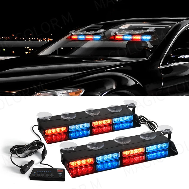32 LED Car Front Windshield Safety Warning Light 2 In1 For Police Vehicles Interior Strobe Emergency Signal Lamp Suction Cup 12V